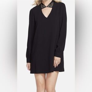 BCBG MAXAZRIA IRENA RHINESTONE LONG SPLIT SLEEVES SHIFT DRESS